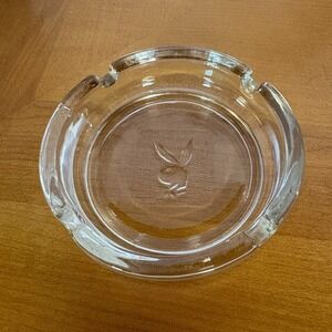 Vintage Playboy Club Clear Glass Ashtray Embossed Bunny Logo 5 Inch 70s EUC